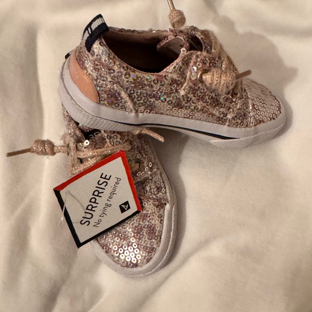 Sperry Kids Sequin Moccasins - Pink and White